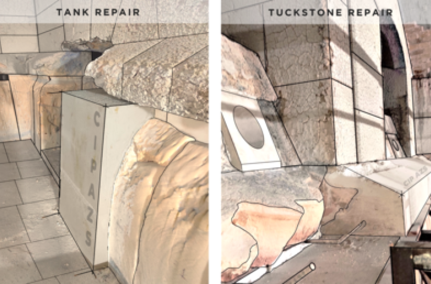 CIP, tank, tuckstone repair, SEFPROCare, care, AZS, cast in place, service